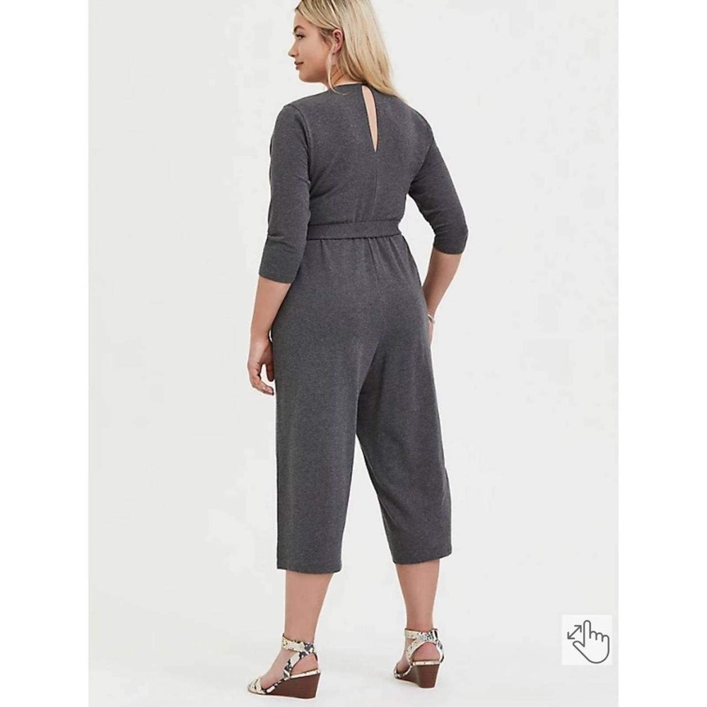 Torrid Charcoal Gray Surplice Stretch Knit Cropped Wide Leg Jumpsuit Size 1X - Picture 14 of 15